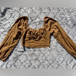 Brown Balloon Sleeve Crop Top - Medium, wild fable